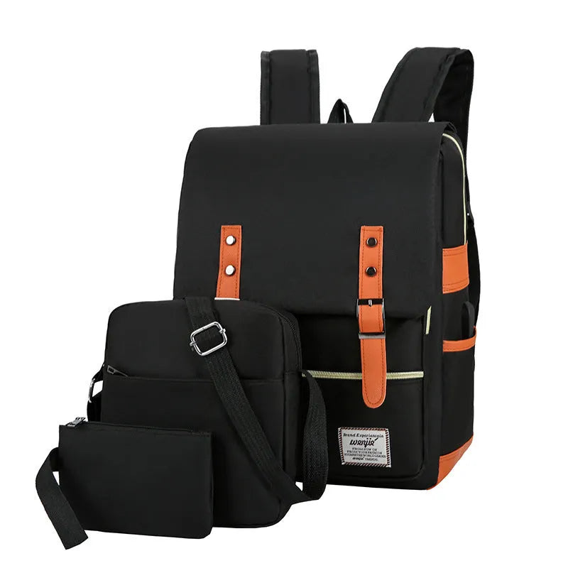 Three-piece business backpack in Oxford cloth with curved shoulder straps, shown in wine red colour