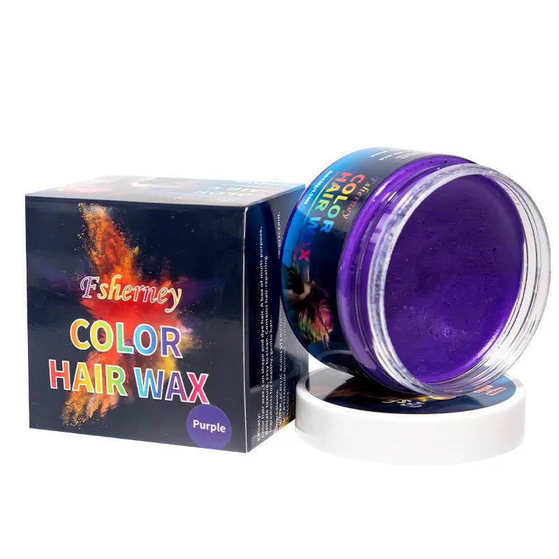 120g hair styling clay container showing colour options including blue, green, orange, purple, red, and grey