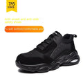 Black mesh breathable labour safety shoe with anti-smash anti-puncture features and a PU sole