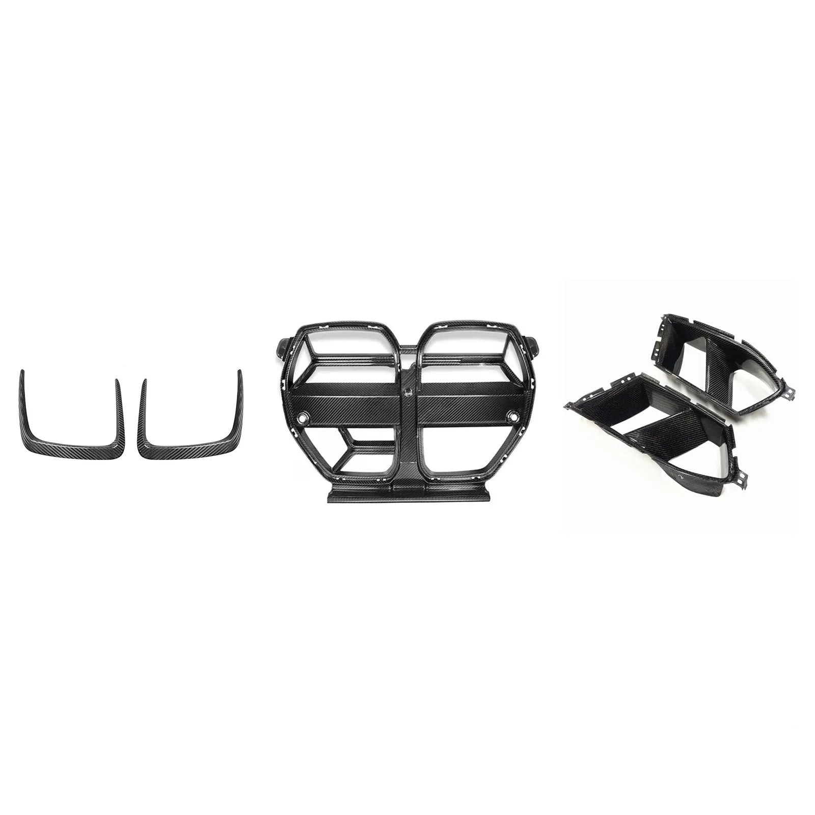 Black dry carbon fibre front bumper grille for BMW M3 M4 G80 G82 with visible 3K weave pattern