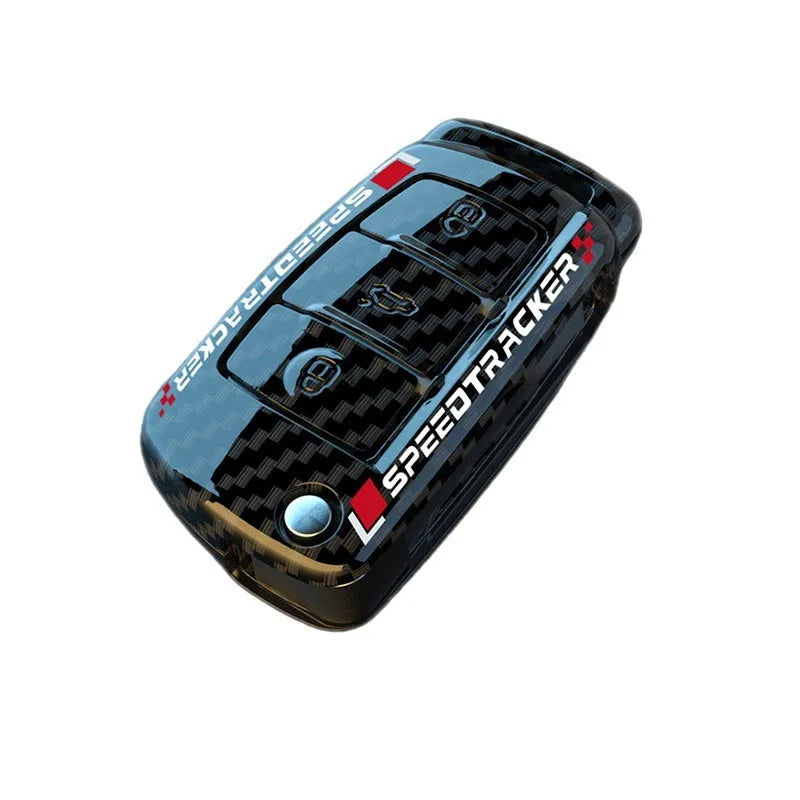 Carbon fibre style car key cover with mirror elements in carbon and white colour options