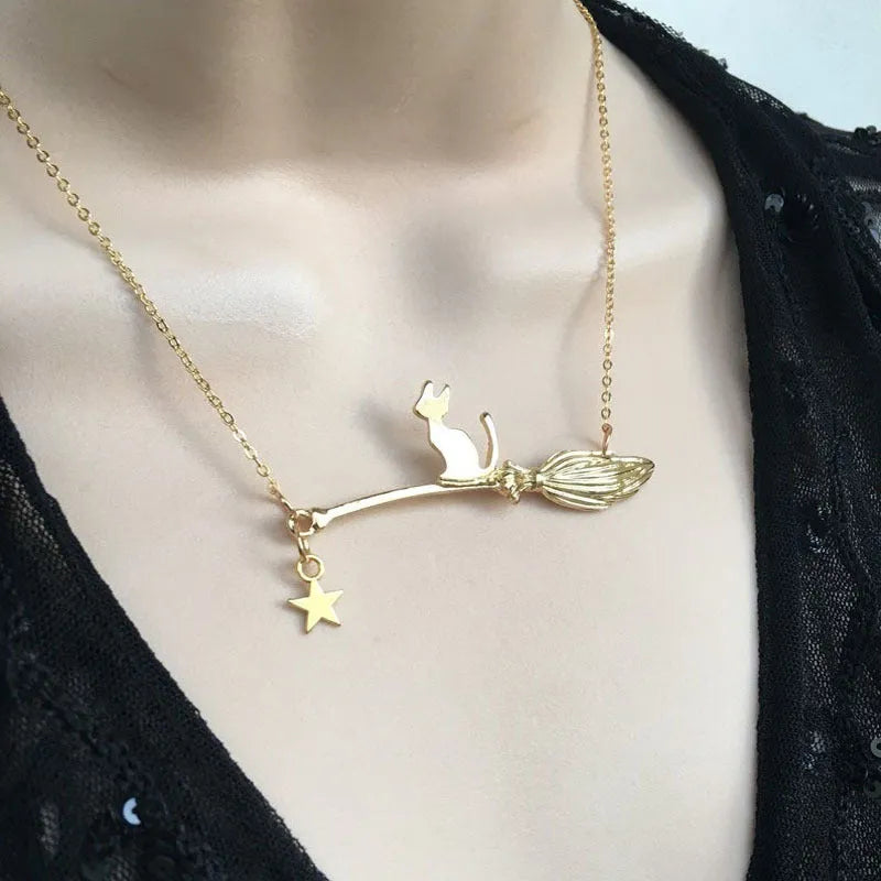 Halloween black cat pendant necklace in alloy metal available in four colour finishes