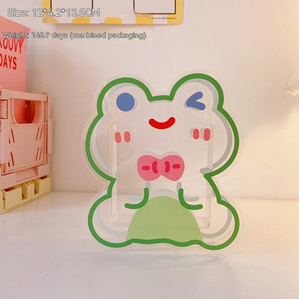 Clear square acrylic desk storage box with a choice of creative designs like strawberry rabbit and bow tie frog.
