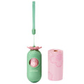 Dog poo bag dispenser capsule with strawberry pattern and roll of 15 biodegradable scented bags