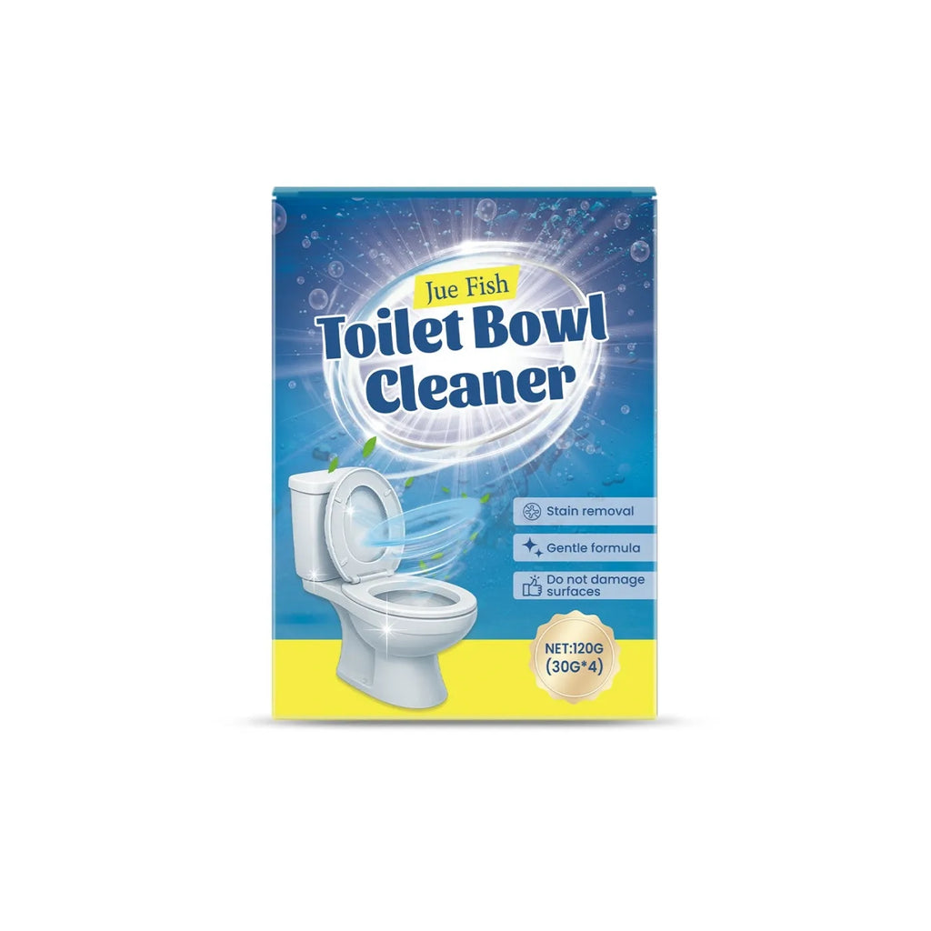 Toilet cleaning powder in four 30g sachets with sodium bicarbonate and citric acid formulation