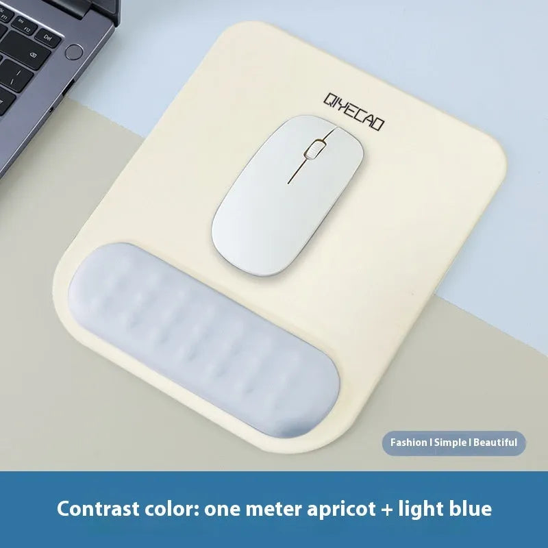 Ergonomic mouse pad with raised wrist support in cloth silicone material showing colour options