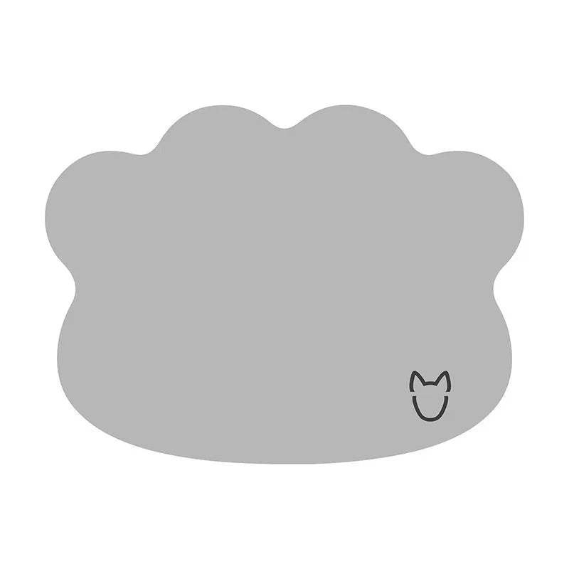 Ice silk dog cooling mat with simple dog head design in light grey, showing non-slip base and rectangular shape.