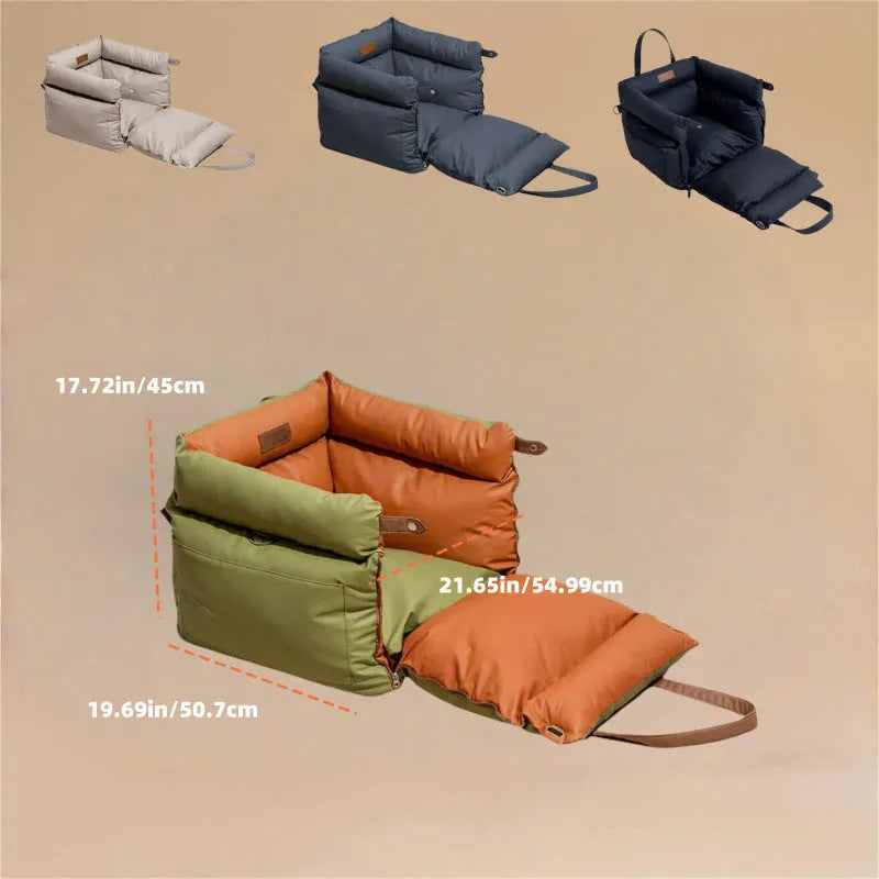 Green waterproof pet car nest bed with removable washable cover for dogs, dimensions 55x50x45cm