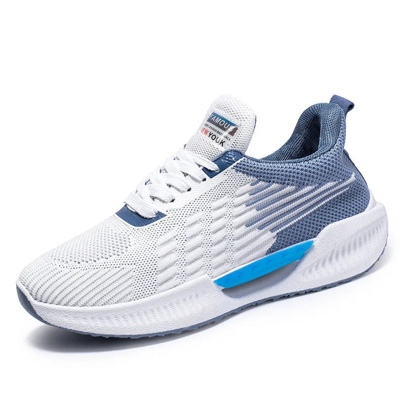 Men's blue breathable mesh casual shoes with cloth upper and plastic sole