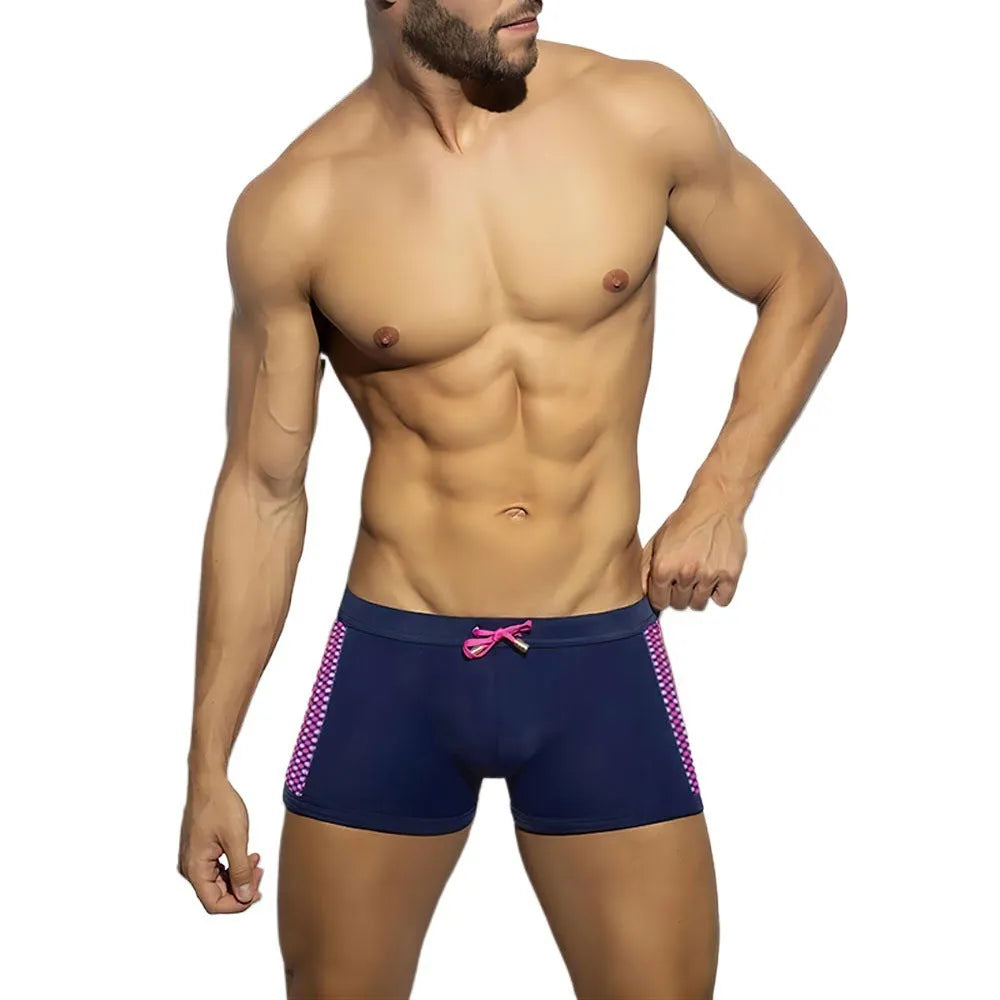 Men's polka dot print swimming trunks with quick-dry nylon fabric and polyester lining