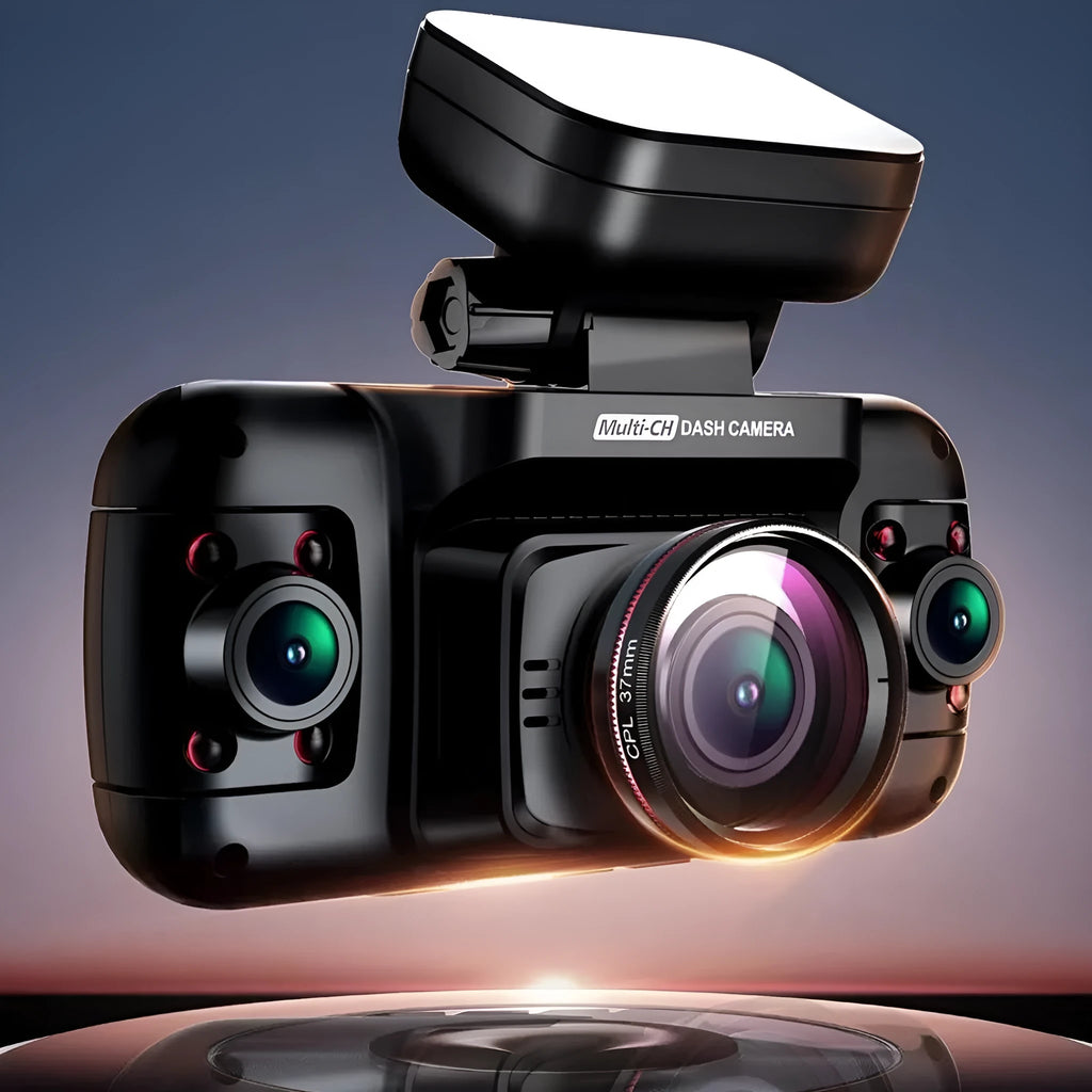 Car driving recorder with four lenses, 2-inch screen, and plastic housing for vehicle monitoring