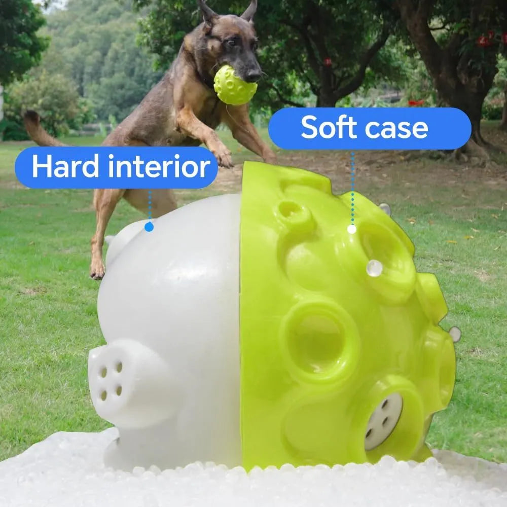 Coloured natural rubber dog toy ball with a bumpy texture for aggressive chewers and teeth cleaning