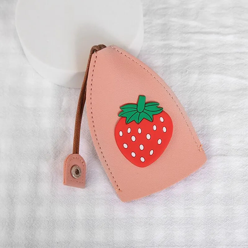 Cartoon-themed PU leather car key case with pull-out mechanism measuring 14x7.5 cm