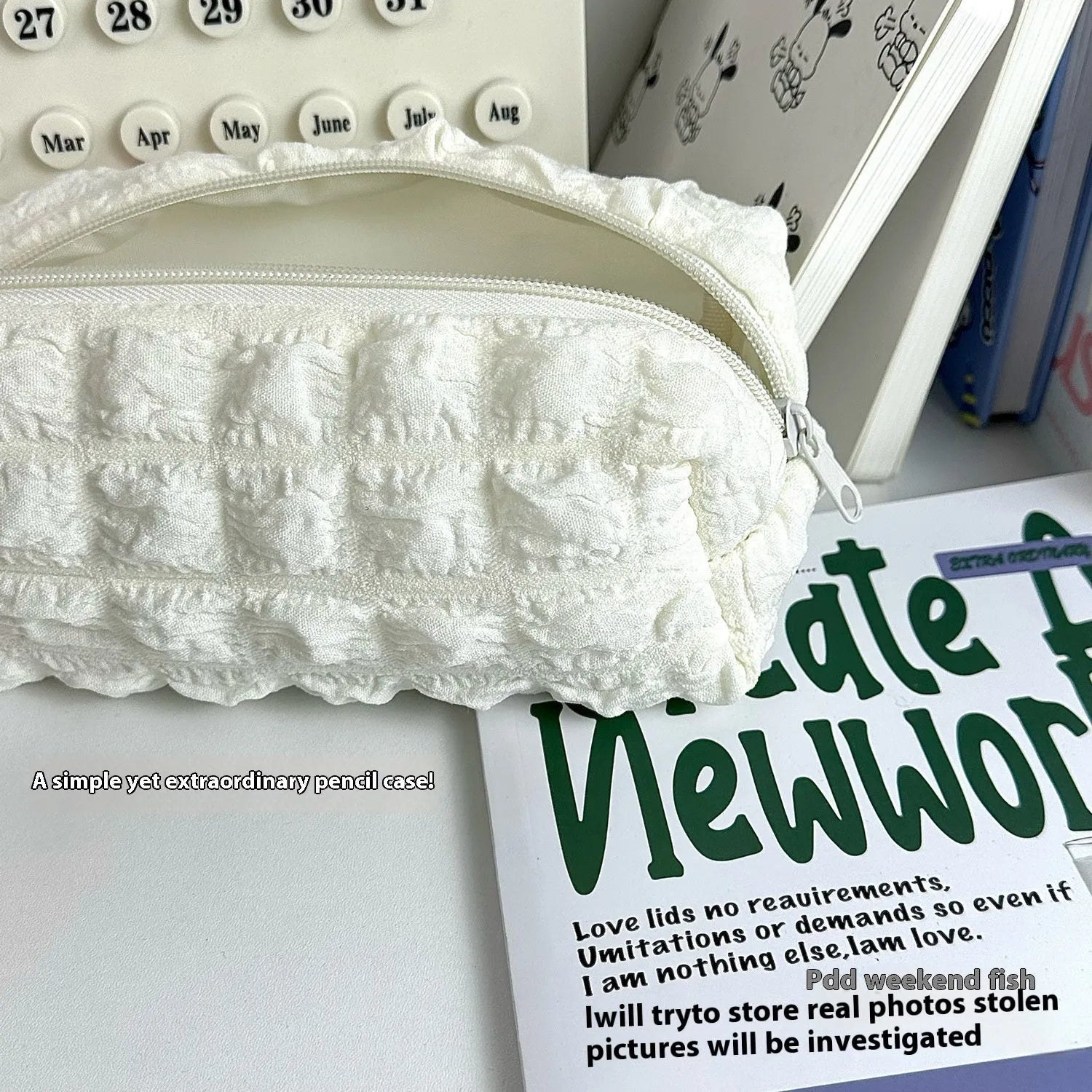 Fabric pencil case with cream puff design in beige colour option