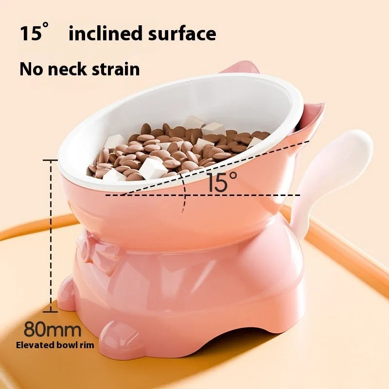 Stainless steel anti-fall oblique cat bowl in black, blue, pink and yellow colour options