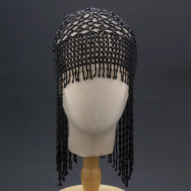 Handmade alloy belly dance hair ornament with decorative tassels in black or silver colour