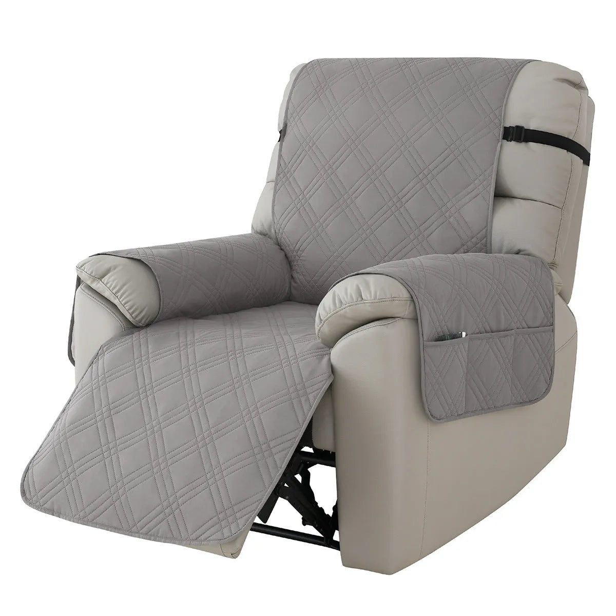 Quilted waterproof sofa cover in burgundy on a Chivas massage chair, showing three-line stitching and fitted design.