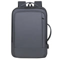 Black or grey waterproof Oxford cloth backpack with curved shoulder straps showing business and outdoor use