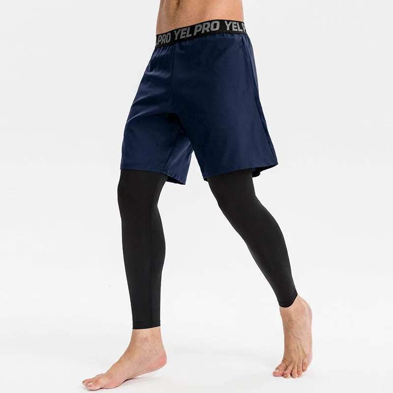 Men's grey quick-dry fitness pants in polyester spandex fabric for gym workouts