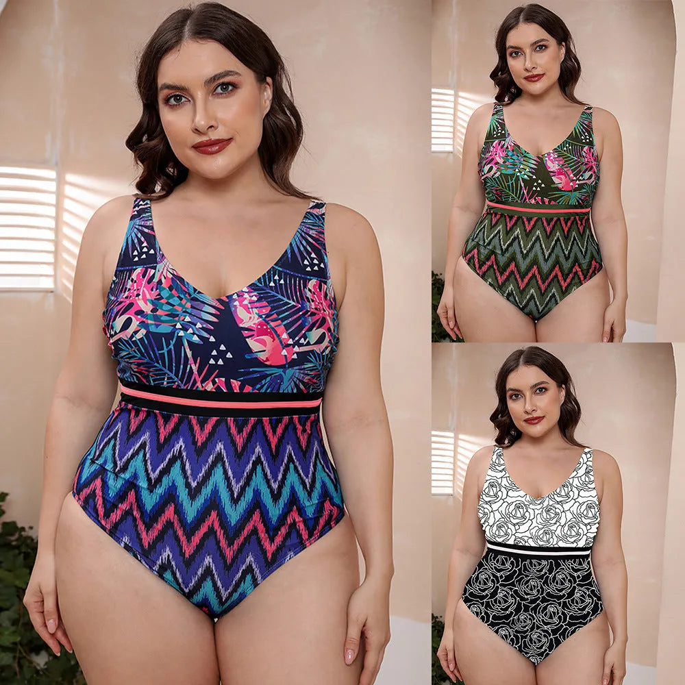 Women's striped vest print one-piece swimsuit with spaghetti straps in blue, white and green patterns