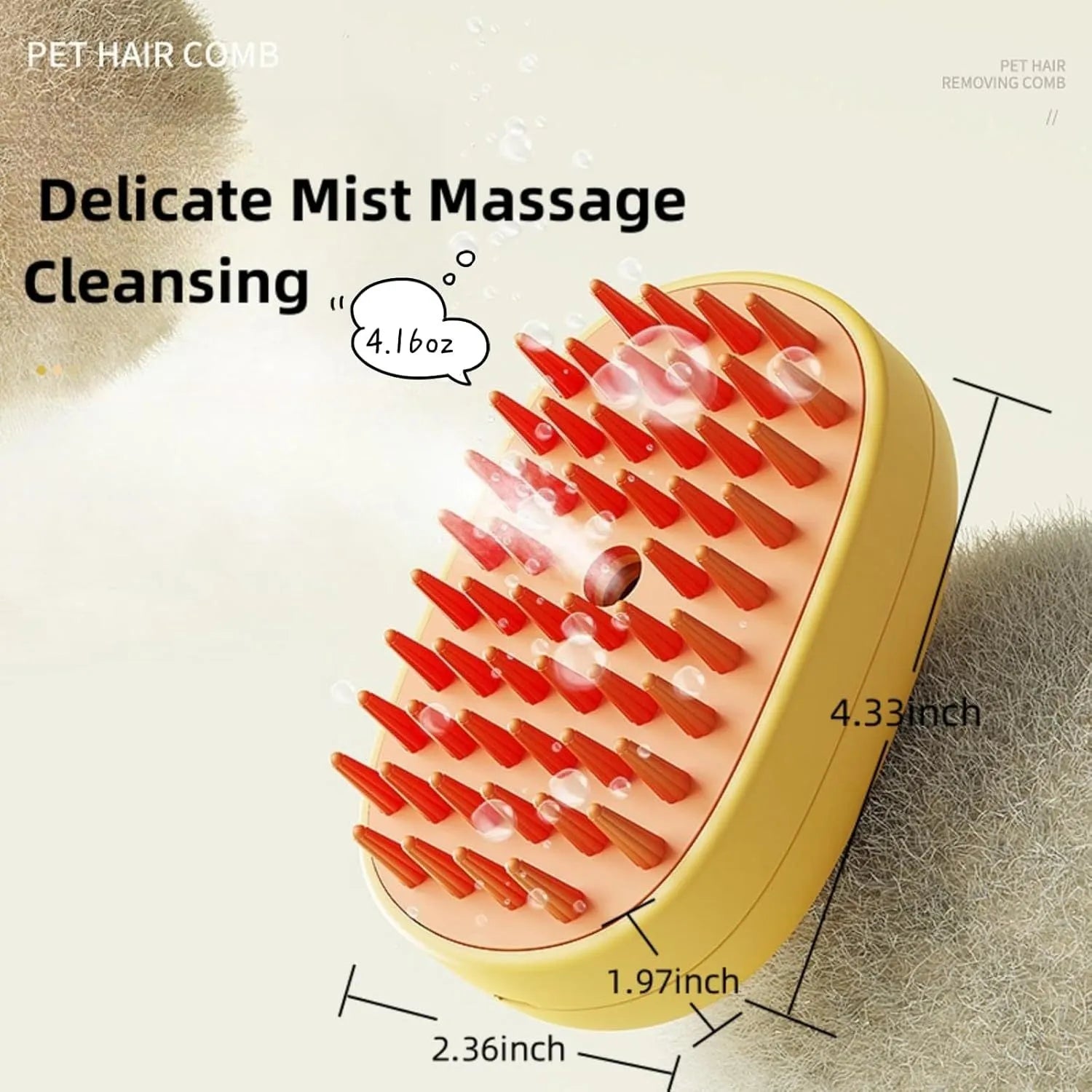 White rechargeable pet steam brush with water tank for grooming dogs and cats.