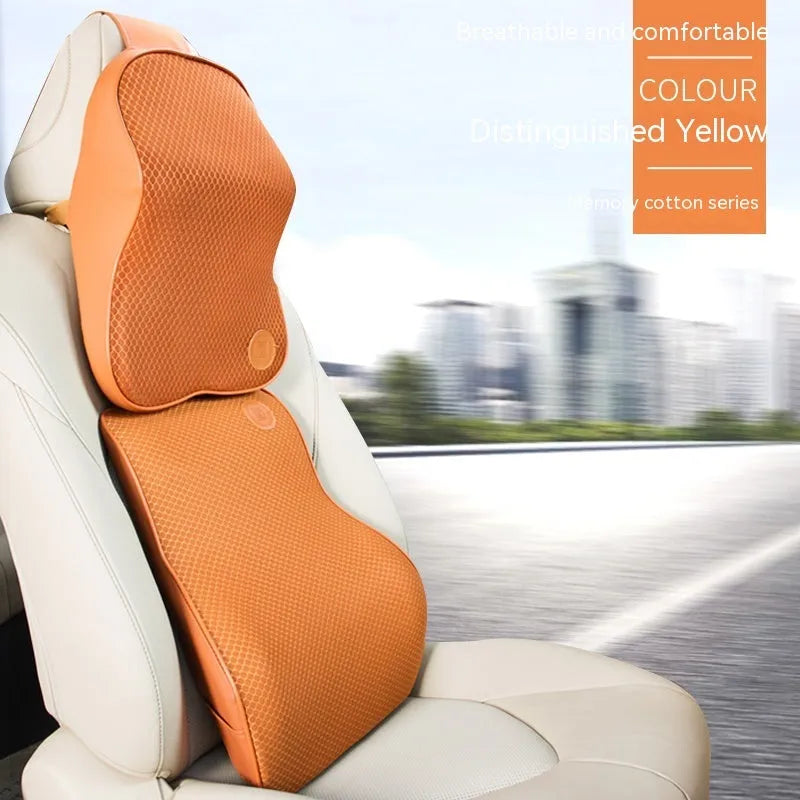 Memory foam car headrest pillow and lumbar support set in black colour option