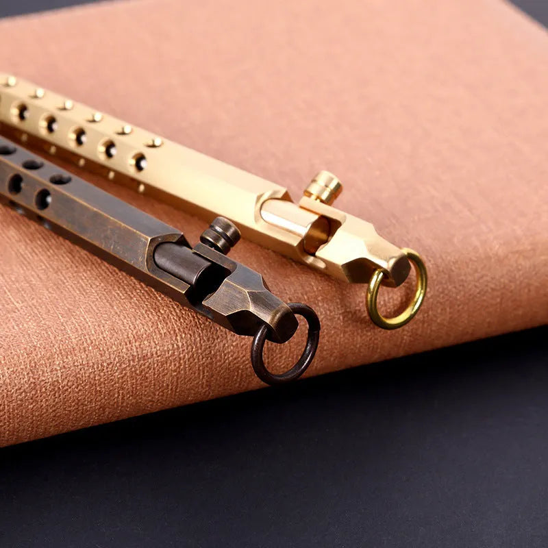 Brass hexagonal bolt rollerball pen with 0.5mm tip and retro mechanical design