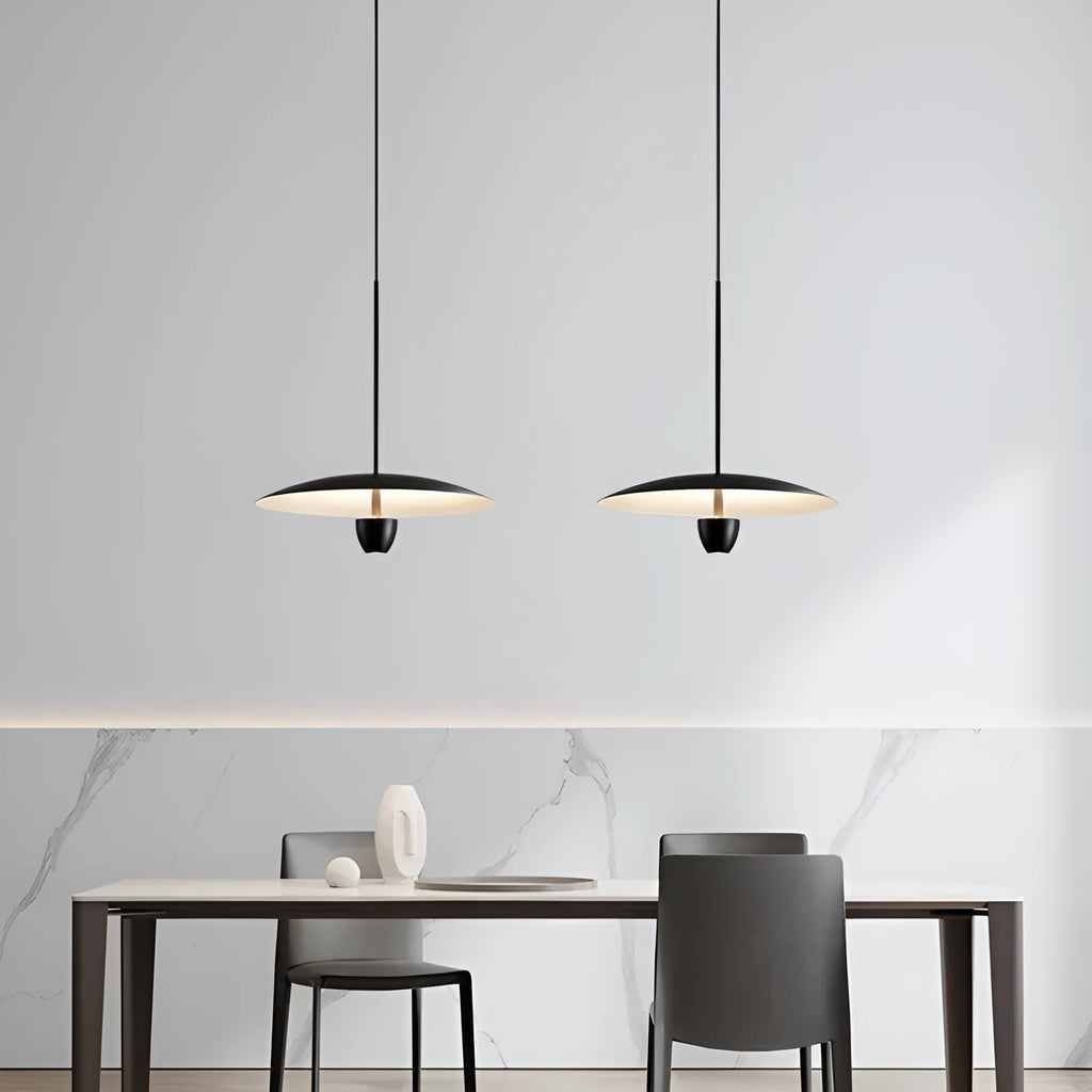 Black modern minimalist Nordic chandelier with warm light illumination