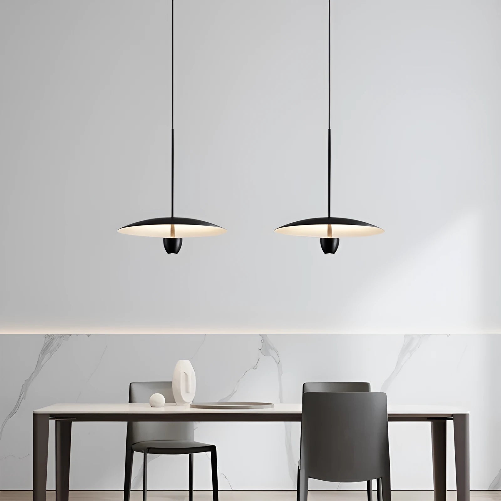 Black modern minimalist Nordic chandelier with warm light illumination