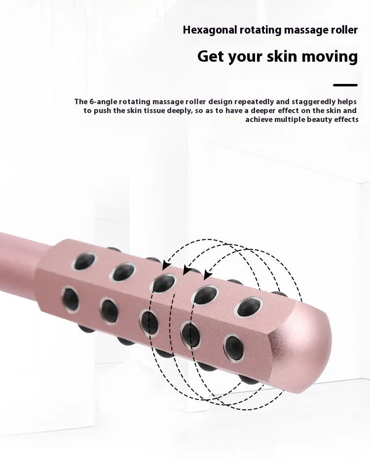 Germanium particles roller massage instrument with purple stainless steel handle for facial care