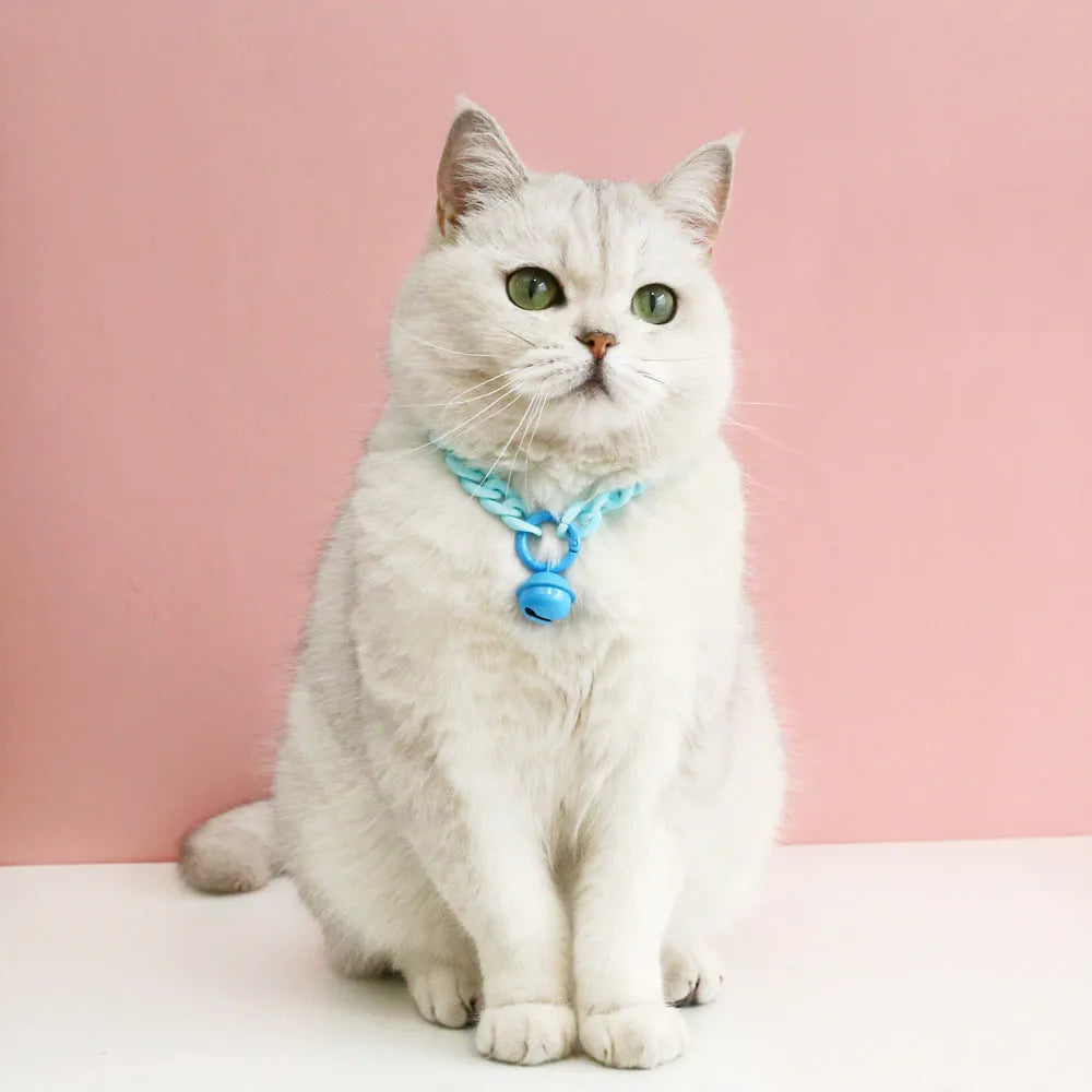 Adjustable pet collar with plastic macaron pendant in candy colours for cats, dogs, and rabbits