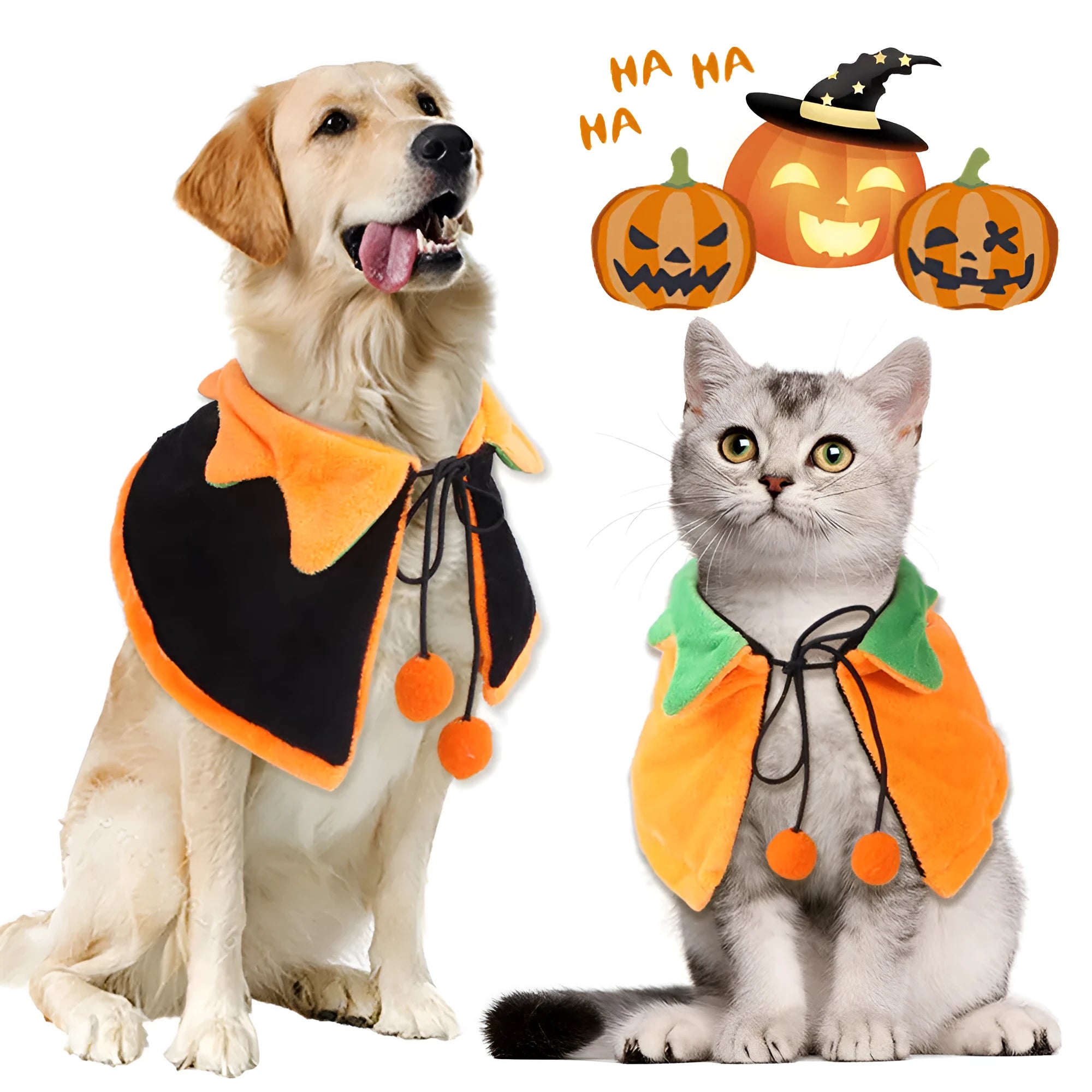 Orange reversible plush Halloween pumpkin cloak for dogs and cats with hood