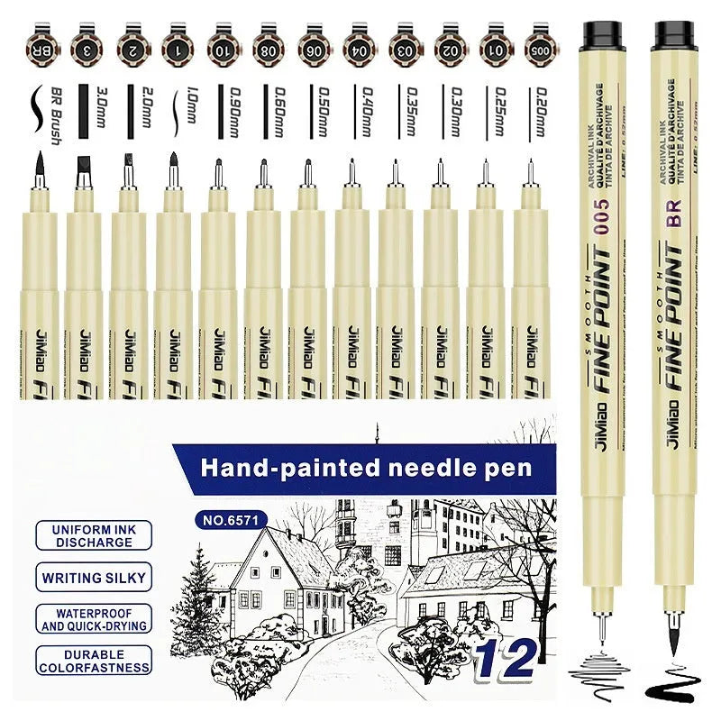 Black waterproof needle drawing pen with plastic shell measuring 133mm for sketching and writing