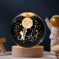 Illuminated starry sky crystal ball on a round wooden base, USB powered desktop decoration.