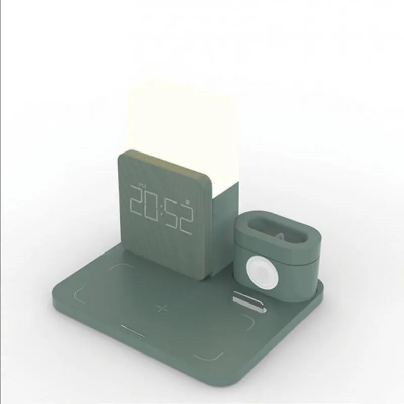 3-in-1 wireless charging stand for phone, watch, and earbuds in dark green colour