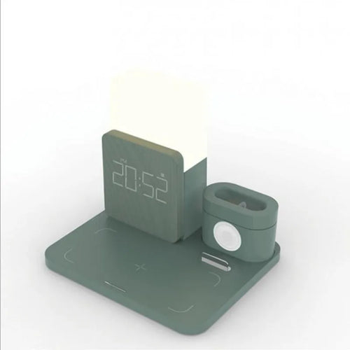 3-in-1 wireless charging stand for phone, watch, and earbuds in dark green colour