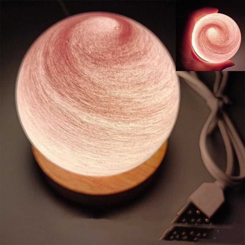 Planet night light with USB plug and three-colour dimming on printed paper box