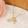 Gold geometric cross Virgin Mary necklace pendant on chain for women's religious jewellery