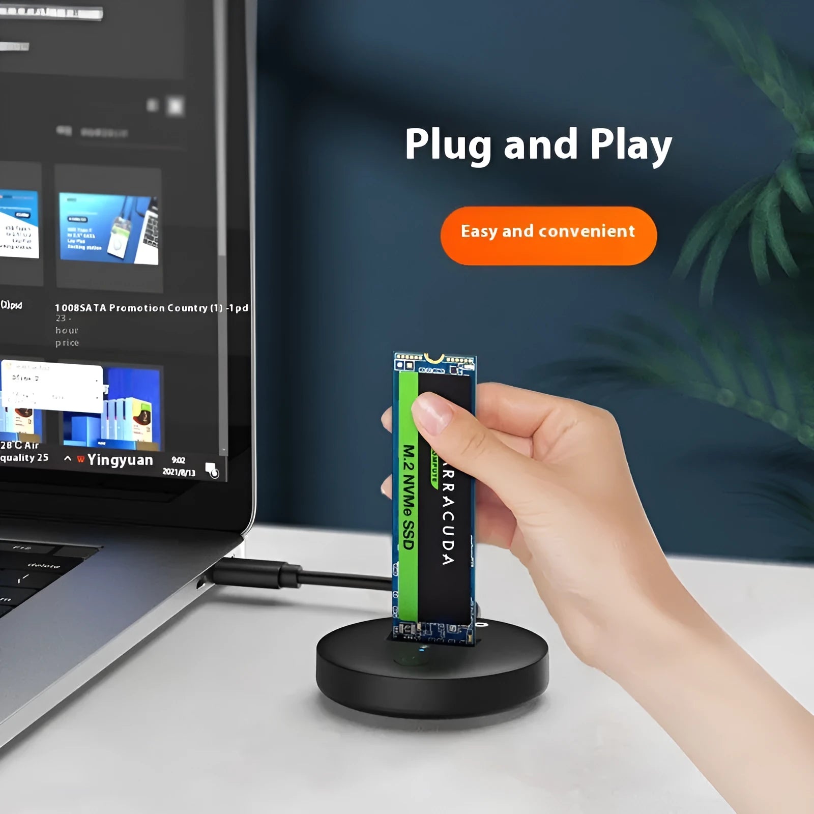 Black external hard disk enclosure for NVME SSD conversion with USB Type-C port