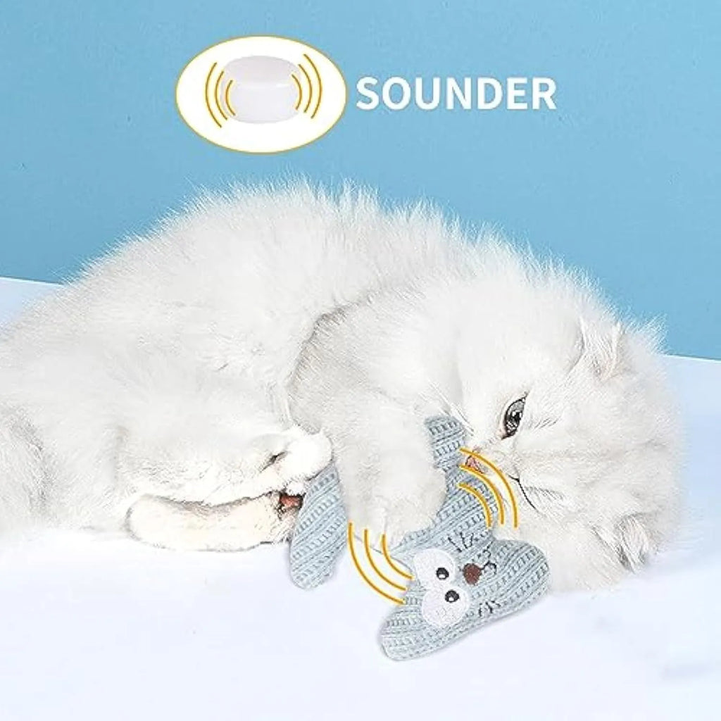 Cyan and light coffee plush catnip chew toy with bell for cats on a plain background