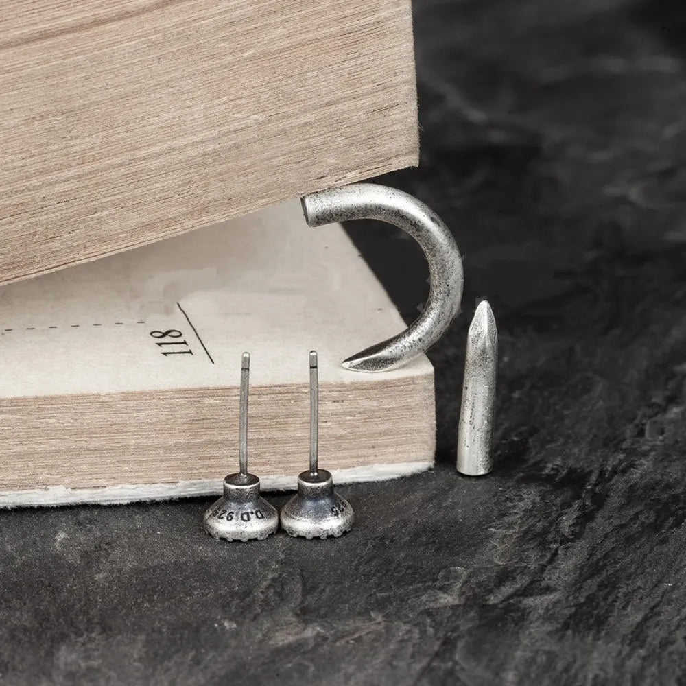 S925 sterling silver nail stud earrings in straight and curved punk styles