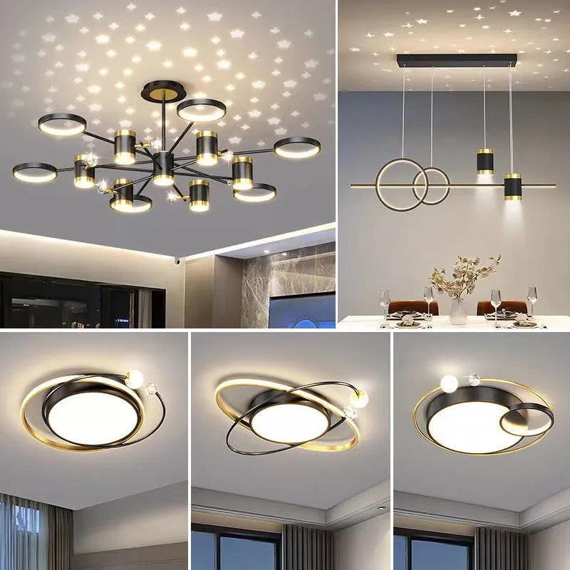 Black iron pendant chandelier with 13 LED light heads and adjustable hanging height