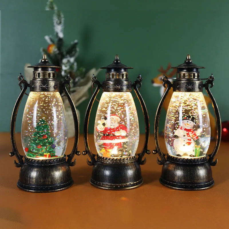 Crystal ball portable oil lamp Christmas decoration with light-emitting feature and snowman or elderly design