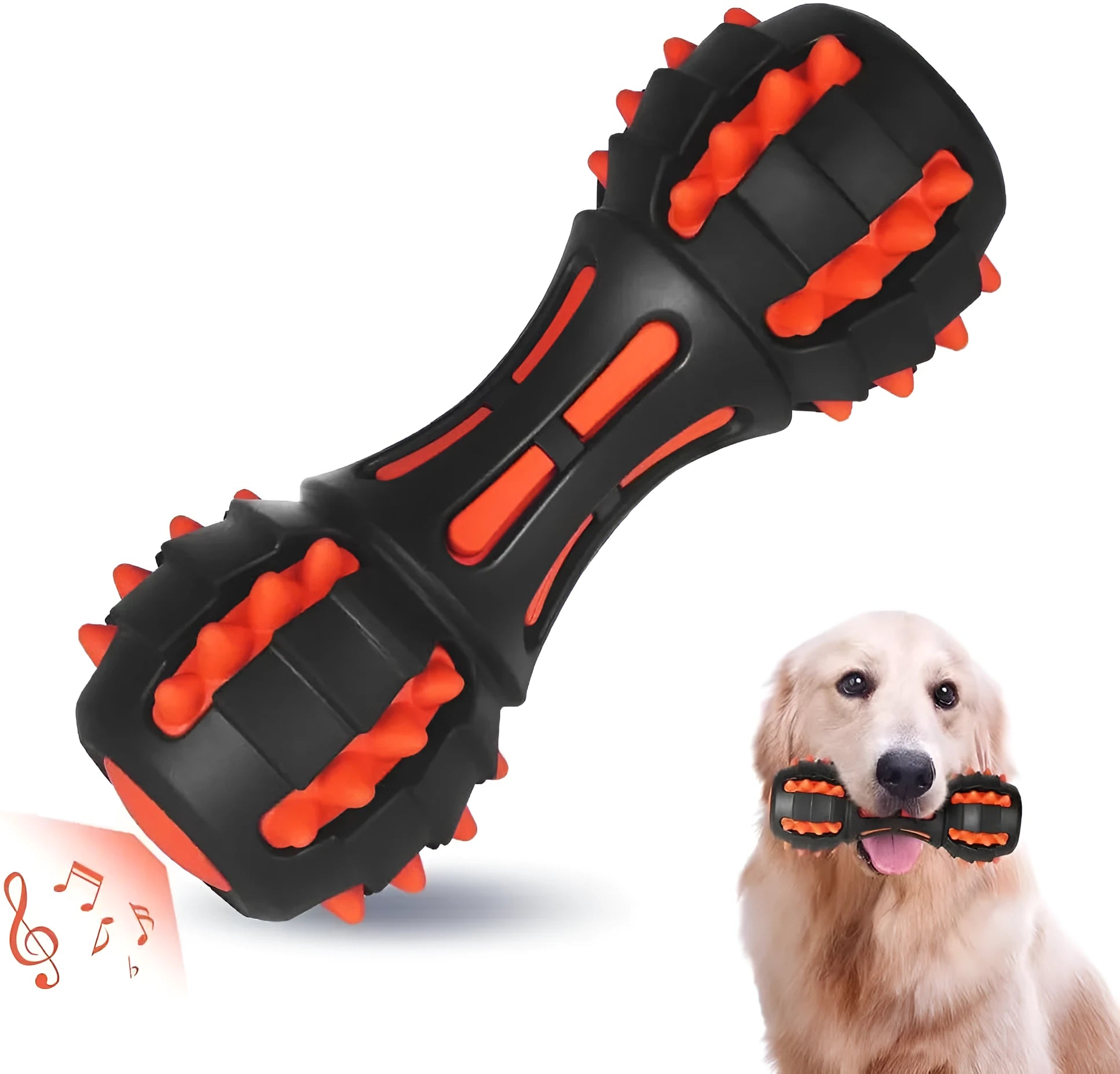 Red rubber dumbbell-shaped dog chew toy with textured surface for aggressive chewers
