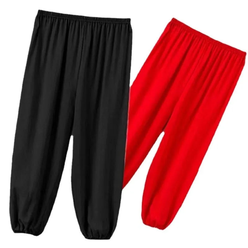 Children's high elasticity Sanda practice pants in black, red, or white colours with Lycra fabric