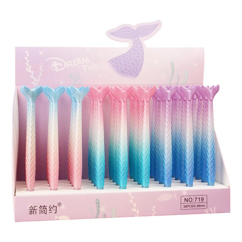 Cartoon mermaid design pen with 0.38mm fine writing tip and plastic shell