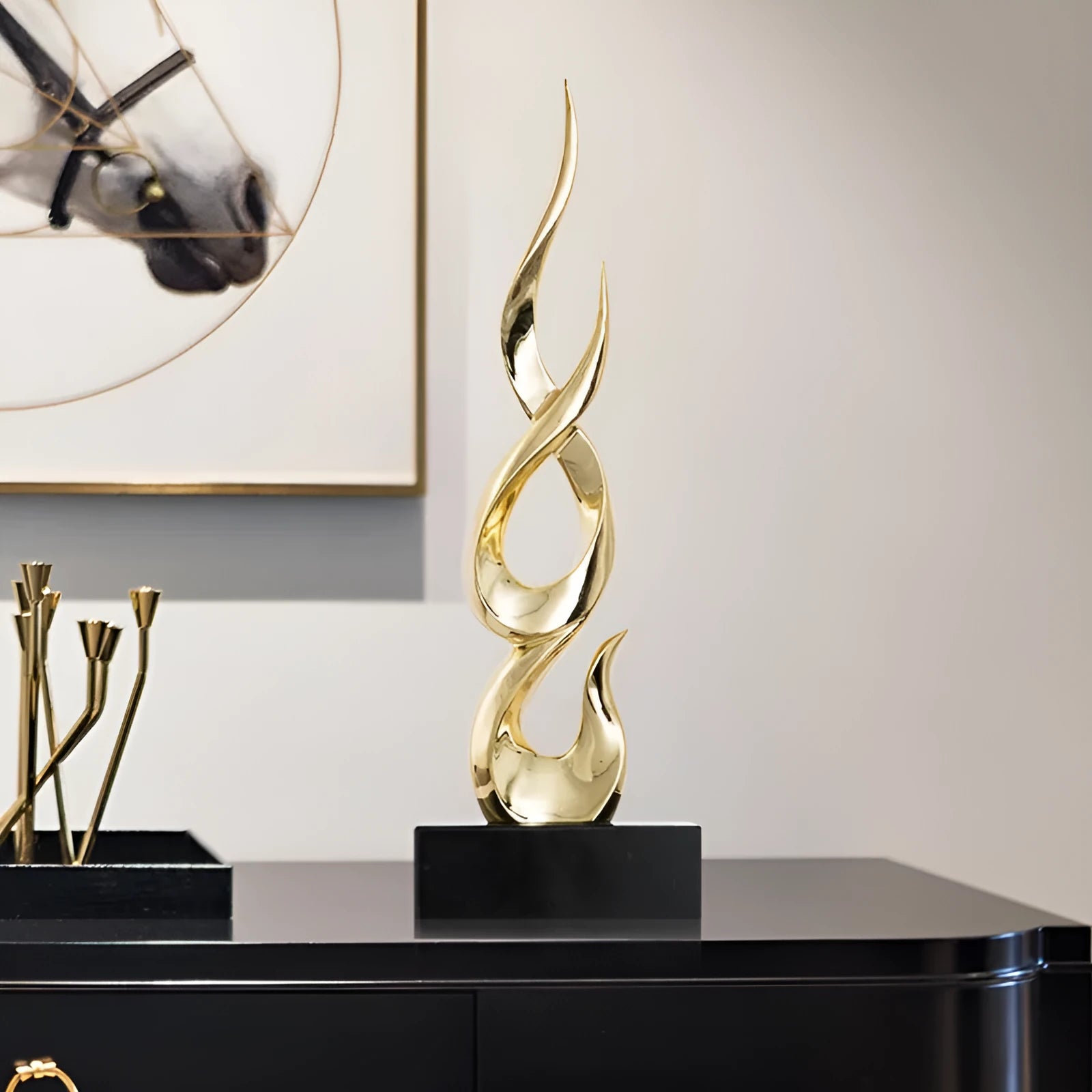 Resin festival high-rise ornament in bright gold finish with modern simplicity design
