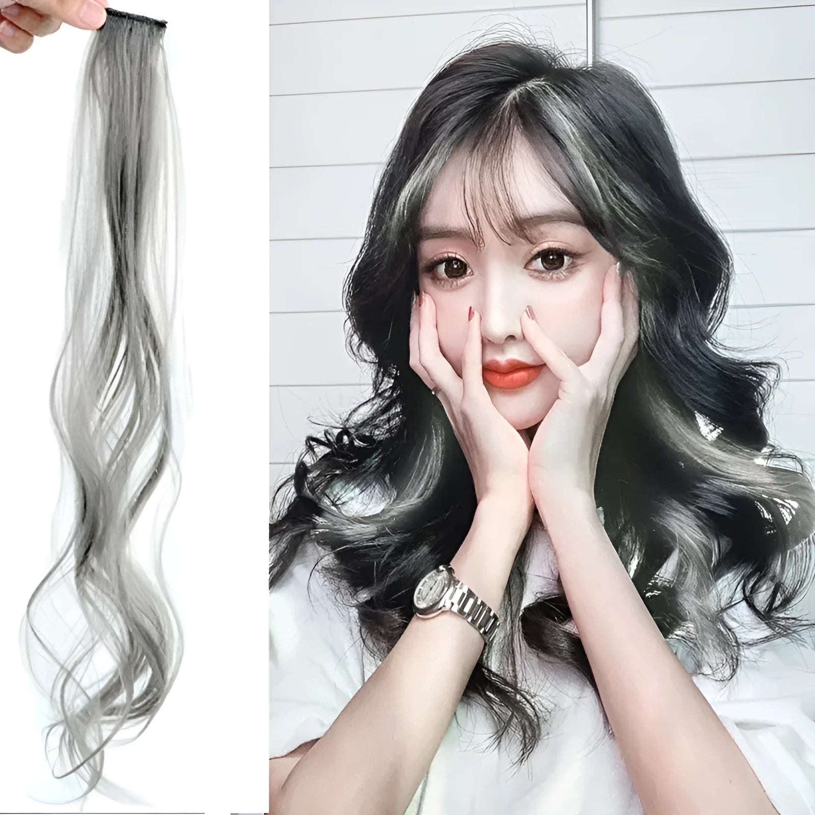 Gradient coloured long curly hair wig patch extension approximately 60cm in length