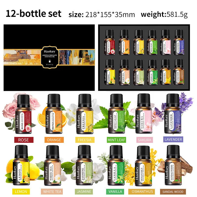 Boxed water-soluble aromatherapy essential oil sets for fresh air diffusion in multiple quantity options
