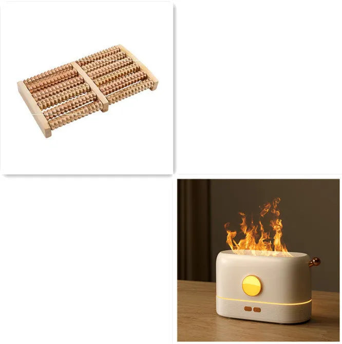 USB-powered desktop humidifier with simulated flame effect and 200ml water tank capacity